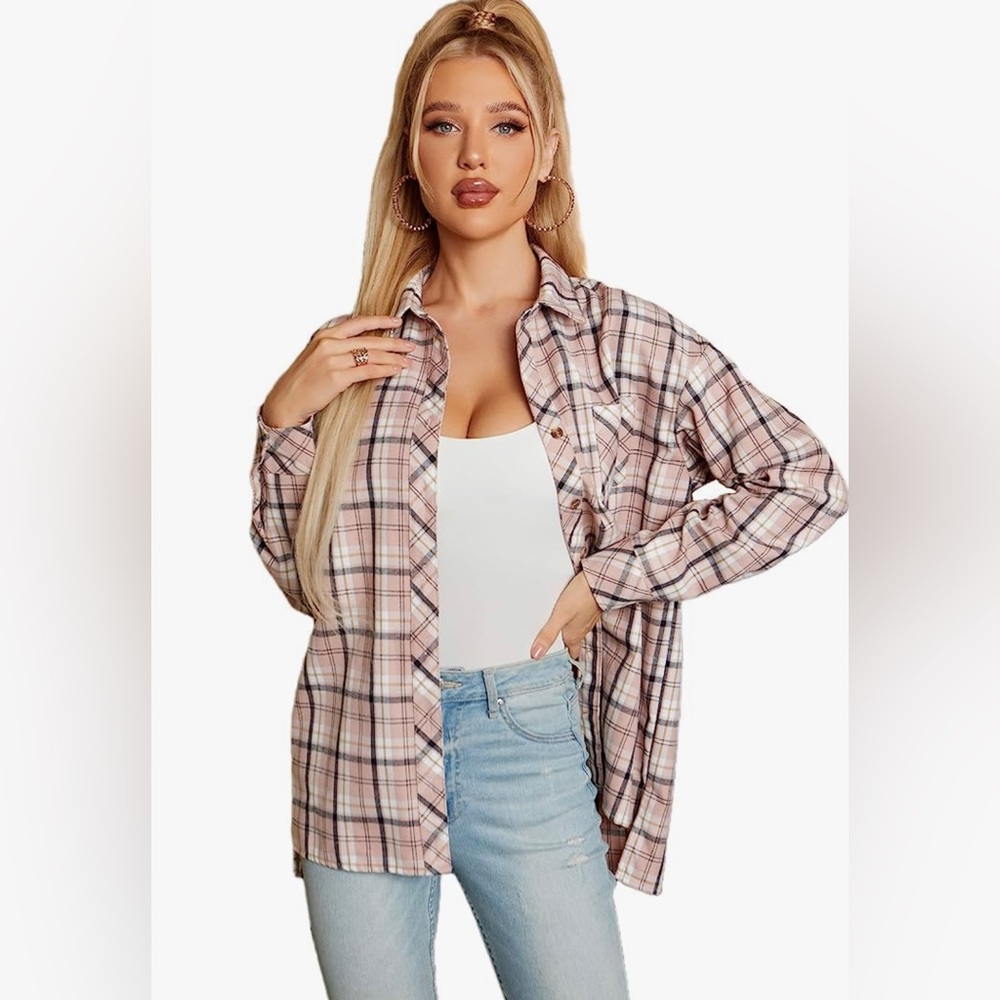 JLCNCUE Women's Long Sleeve Shirt Street Fashion Flannel Plaid Shirt
